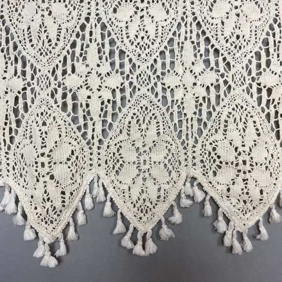 Vintage Crocheted Lace Curtain Tassels Boho Hippie Home Decor Rod Pocket White - Picture 1 of 13